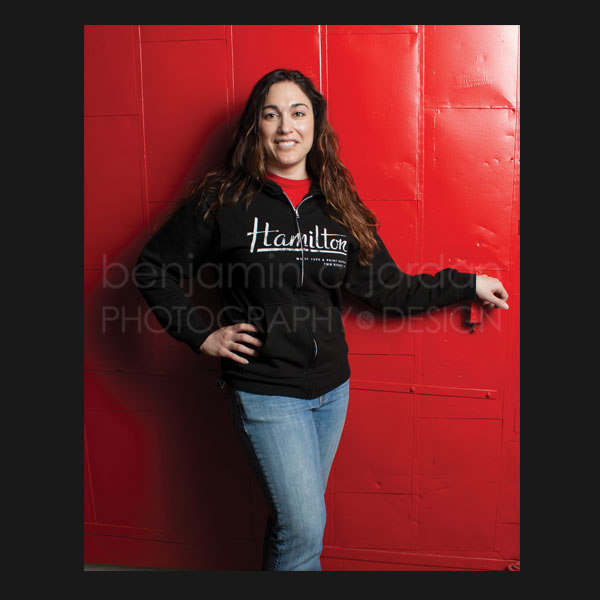 Image of a Woman Wearing Hamilton Type Museum Sweatshirt